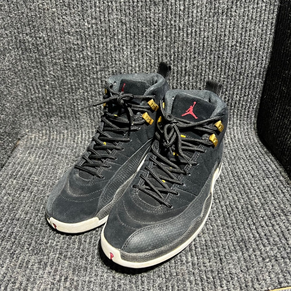 Jordan 12 Retro Reverse Taxi Mens 8 Black Suede Gold 130690-017 Basketball Shoe